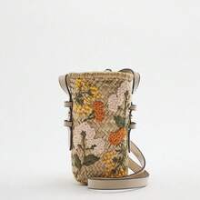 Z Nuevo bolso de mujer beige bordado bolso para taza de agua bolso para salidas hecho de hierba de agua verde bolso tejido de paja bolso de hombro único bolso cruzado - Correa de hombro verde, talla pequeña - Ver 2
