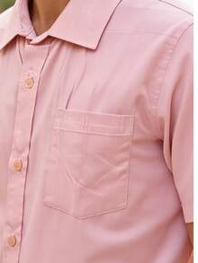 Men's Short-Sleeve Dress Shirt, Slim Fit, Plain, With Pocket - Watermelon Pink - View 4