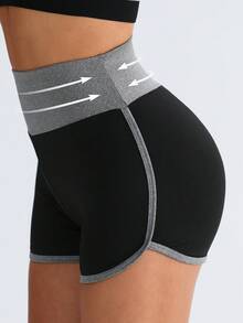 1pc Yoga Contrast Color Cropped Leggings, Casual 2/3 Length Pants Design Sports - Black - View 2