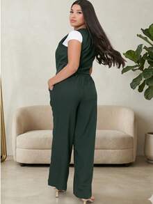 Women's Tailored Set: Vest And Wide-Leg Pants. Elegant, Casual, Chic, Modern, Conservative/Modest. Party/Fabric. Buttons Down The Front. Gathered Waist. Women's Formal Set. Office/Baby Shower/Formal And Evening. Holidays/Home/Summer, Spring And Autumn. - 軍綠色 - 查看 6