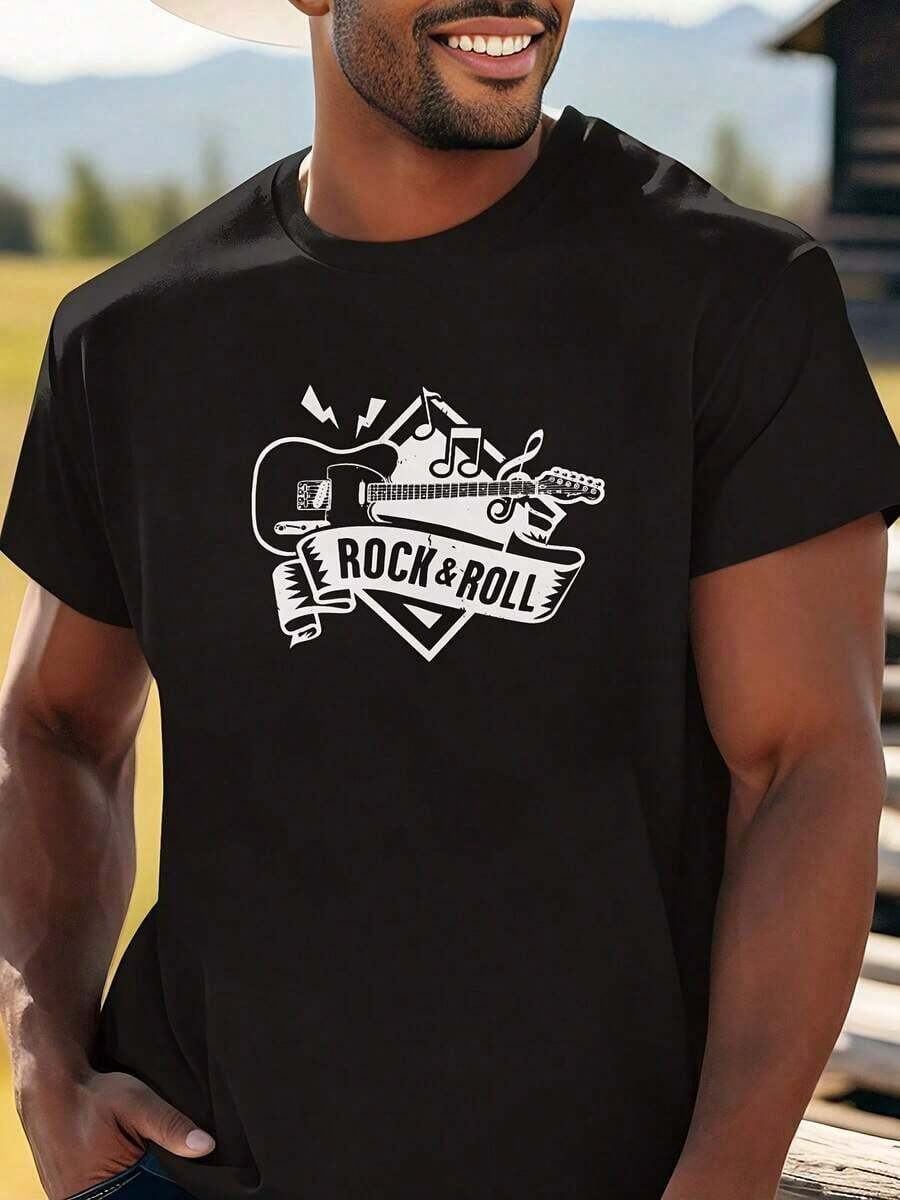 Front Print Round Neck Short Sleeve-Shirt Top Comfortable Breathable Fabric Casual Sports Style Men's% Cotton Streetwear-Shirt Valentine's Day Father's Day - Summer Tops - Tops Women Tee Shirts Western Men Clothes Camisas Para Hombre Graphic Tees Women Clothes Summer Tops Summer Clothes Graphic Tees - 黑色 - 查看 1