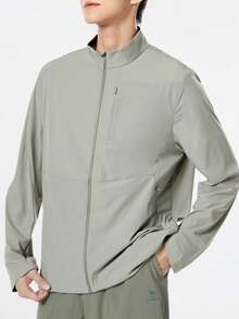 CAMEL CROWN Men's Sun Protection Clothing, Ice-Feel Stand-Up Collar Sun Protection Lightweight Breathable Woven Sun Protection UV Skin Clothing - Pale Green - View 1