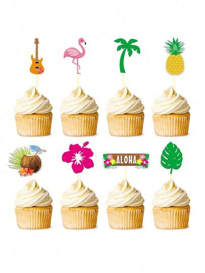 Bộ 4 que cắm bánh cupcake bằng giấy kiểu Hawaii nhiệt đới, dùng một lần, hình dứa, cây cọ, chim hồng hạc, thích hợp cho tiệc khiêu vũ Hawaii, tiệc bãi biển, tiệc sinh nhật, lễ tốt nghiệp, đám cưới theo chủ đề nhiệt đới và các lễ kỷ niệm theo chủ đề Hawaii.