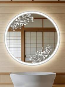 1pc Silver Floral Mirror Decorative Sticker, Self-Adhesive Removable Floral Pattern Sticker, Creative Decorative Sticker For Bathroom Mirror, Glass, Creates An Elegant And Luxurious Bathing Ambiance, Adds A High-End Atmosphere - K - View 6