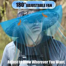 Wide Eave Solar Fan Outdoor Fishing Hat 2 Solar Fan Men's Hats With Built-In Solar Fan Fishing Hat Men's Fan Hat, Thermal Sensitive Worker, Lightweight Headwear, Adjustable Hat, Reinforced Stitching, High-Quality Textile, Cooling Head Cover, Essential Travel And Outdoor Partner - Black - View 8