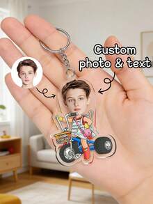 1 pieza Llavero acrílico personalizado con foto & texto de triciclo infantil caricatura – Llavero de coche personalizado "Papá conduce", regalo personalizable con nombre/texto, vuelta al colegio - Multicolor - Ver 2