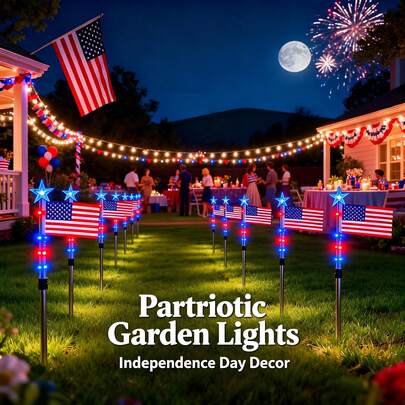 4th Of July Decorations Outdoor Solar Path Lights 8-Pack, Waterproof American Flag Garden Lights With 8 Modes, Patriotic Yard Walkway Decor, Independence Day Decorations
