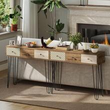 HOMCOM Mesa de banco - Madera Natural - Ver 9