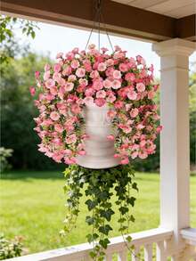 1/2/4pcs Artificial Eucalyptus Silk Flower Vine, UV-Resistant Greenery For Outdoor Hanging, Suitable For Anniversary, Graduation, Wedding, Party, Home, Office, Porch, Garden, Wall Decor In Spring & Summer - Pink - View 7