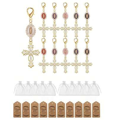 Bộ quà tặng móc khóa hình thánh giá hợp kim 12 món/4 bộ, bao gồm (4 móc khóa + 4 thẻ + 4 túi đựng) với mặt dây chuyền ngọc trai, móc khóa trang trí DIY mang ý nghĩa tôn giáo, phụ kiện túi đựng mặt dây chuyền thánh giá, phụ kiện trang trí ví và ba lô, quà lưu niệm truyền cảm hứng cho trường học và nhà thờ, thích hợp làm quà tặng đám cưới, sinh nhật, quà tặng phù dâu, quà tốt nghiệp, quà Lễ Tạ ơn, quà Giáng sinh, quà tặng lễ rước lễ, quà tặng tiệc tùng ngày lễ.