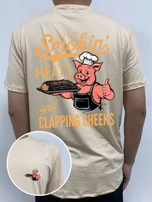 Men's Fashion Red Pig Chef Letter Print T-Shirt - Beige - View 2