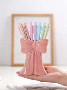1pc Cute Bow-Shaped Pen Holder, Home Office School Supplies Desktop Storage Decoration - Multicolor - View 2