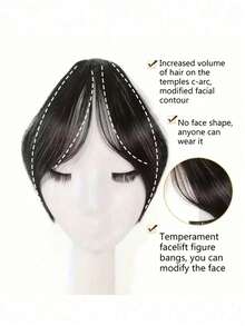 3件装女士直发刘海夹式假发，优雅直发合成夹式接发，高温丝直发片，蓬松侧刘海 - 优雅自然外观，高温丝材质，易于佩戴，时尚日常假发，时尚发饰 | 自然外观 | 简约设计，发爪夹，发夹，发卡，发卡，发爪，发夹，发卡 - 彩色 - 查看 6