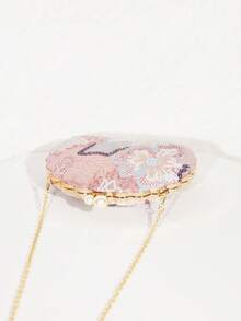 Dedoo Bolso de mujer con artesanía pesada de concha con malla bordada y lentejuelas, bolso de mano de lujo para vestido de noche y cena - Rosa - Ver 9
