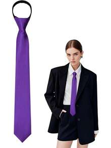 Women's Black Tie, Pre-Tied Women's Tie, Adjustable Women's Zipper Tie, Suitable For Office, School, And Parties. - 紫色 - 查看 1