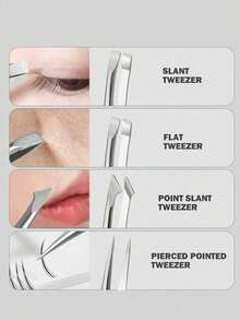 Bộ 4 nhíp/1 món bằng thép không gỉ hình quả chuối kiểu Nhật, không mùi, nhíp hình quả chuối, kẹp lông mày, kìm dẹt bằng thép không gỉ, nhíp tỉa lông mày, kẹp lông mi, thích hợp để tạo hình lông mày, dán băng keo mí mắt đôi và gắn lông mi giả. - C-Bạc - Xem 7