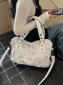 Retro Minimalist Large Capacity Fashion Student/Work Commute Tote Bag - Beige - View 7