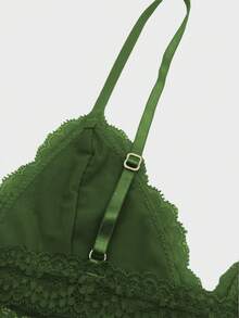 节日季女士花卉文胸，小胸女士内衣，绿色蕾丝文胸，柔软性感女士内衣 - 綠色 - 查看 7