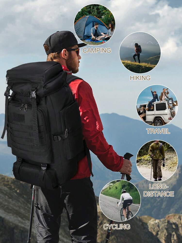 NEWHEY 80L Outdoor Tactical Hiking Backpack - Camouflage Military Mountaineering Bag, Waterproof, Adjustable, Large Capacity Suitable For Camping, Climbing And Sports - Black - View 2