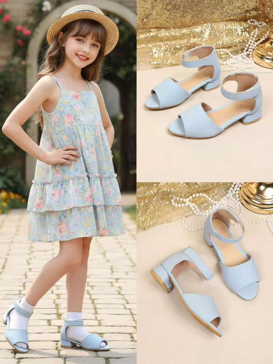 1 đôi sandal đế xuồng hở mũi bằng da lộn màu xanh dương cho bé gái, thiết kế mũi tròn cổ điển, kiểu dáng thời trang, dễ thương, phù hợp cho mặc hàng ngày, dự tiệc, nghỉ lễ, mùa xuân/hè 2026. - Màu xanh lam - Xem 1