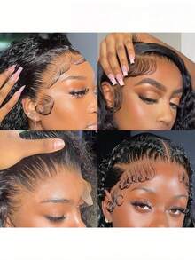 13x4 HD Loose Deep Wave Lace Front Wigs Human Hair Natural Black Pre Plucked With Baby Hair Wigs Brazilian Human Hair  With Baby Hair Nature Black Glueless Frontal Wigs Curly Frontal Wigs Human Hair  With Baby Hair Nature Black Christmas Gifts - Natural Black - 查看 4