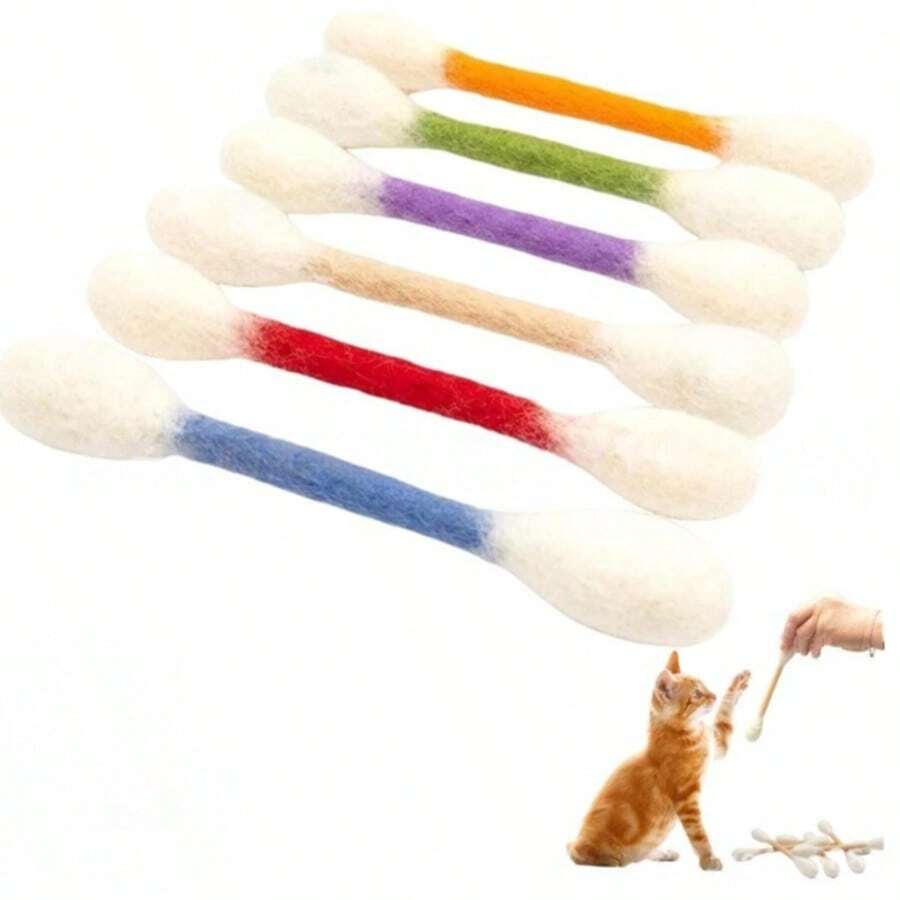 6 piezas de bastoncillos de algodón extra grandes, juguetes portátiles lindos y prácticos para gatos - Multicolor - Ver 1