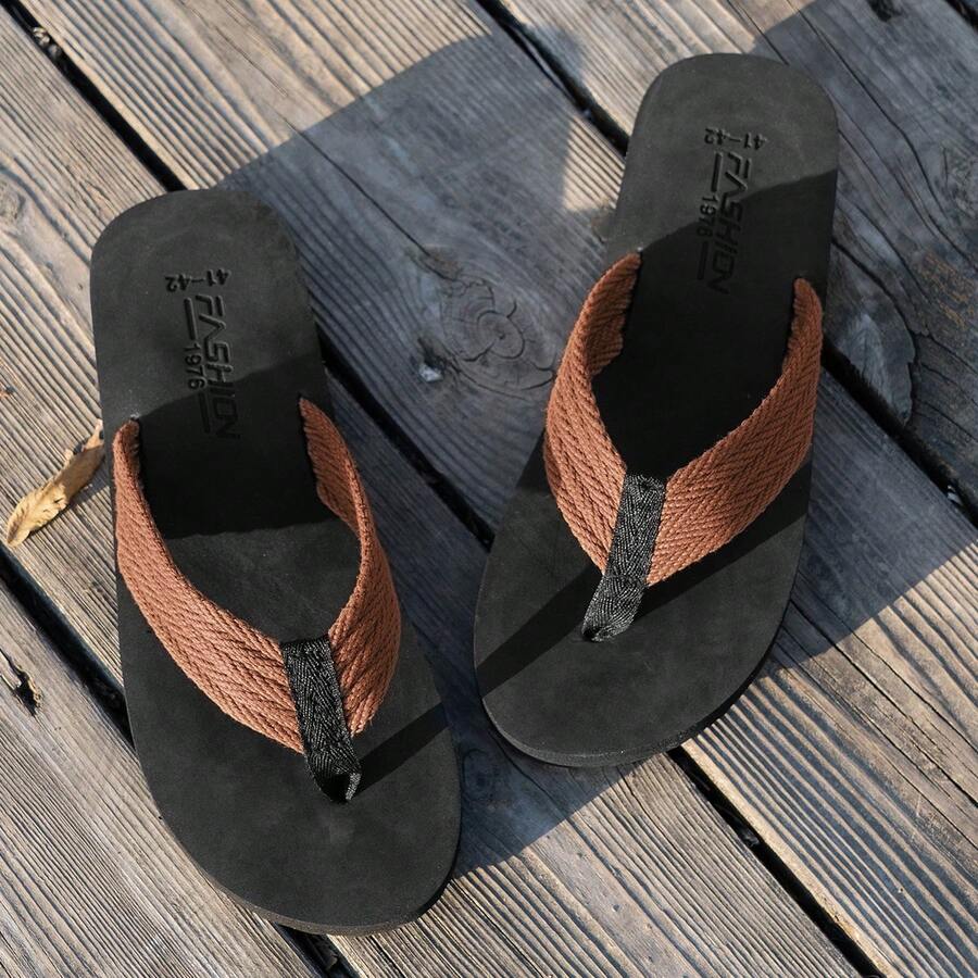Sandal Jepit Pria, Sol Lembut Anti Selip, Bahan EVA Tahan Aus, Sandal Pantai Luar Ruangan Modis untuk Musim Panas - Coklat - View 1