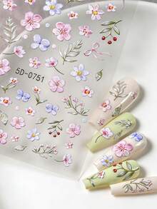 1张5D立体花朵美甲贴纸，适用于指甲、女孩和女性 - 彩色 - 查看 3