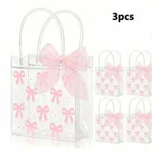 1/3/5 Túi Quà Tặng PVC Trong Suốt Có Nơ Hồng & Họa Tiết Hoa Cúc - Thích Hợp Cho Ngày của Mẹ, Đám Cưới, Sinh Nhật, Ngày Valentine. Túi xách thanh lịch không kèm ruy băng hồng, Túi Quà Tặng Đám Cưới Bền Chắc, Túi Trong Suốt. - Hồng - Xem 8
