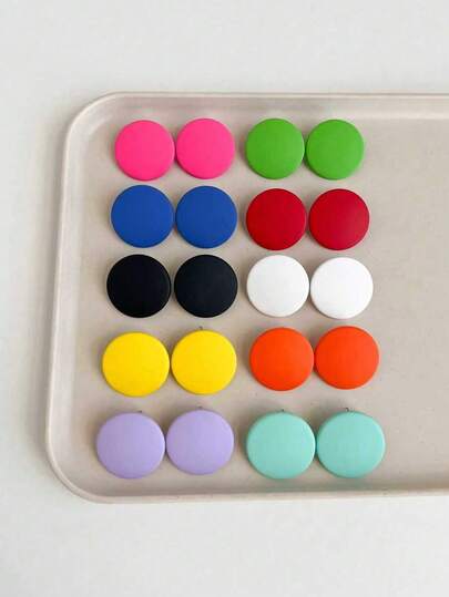 20颗彩色亚克力糖果色几何圆形耳钉套装，时尚女士配饰，优雅别致，适合日常休闲佩戴和送礼。