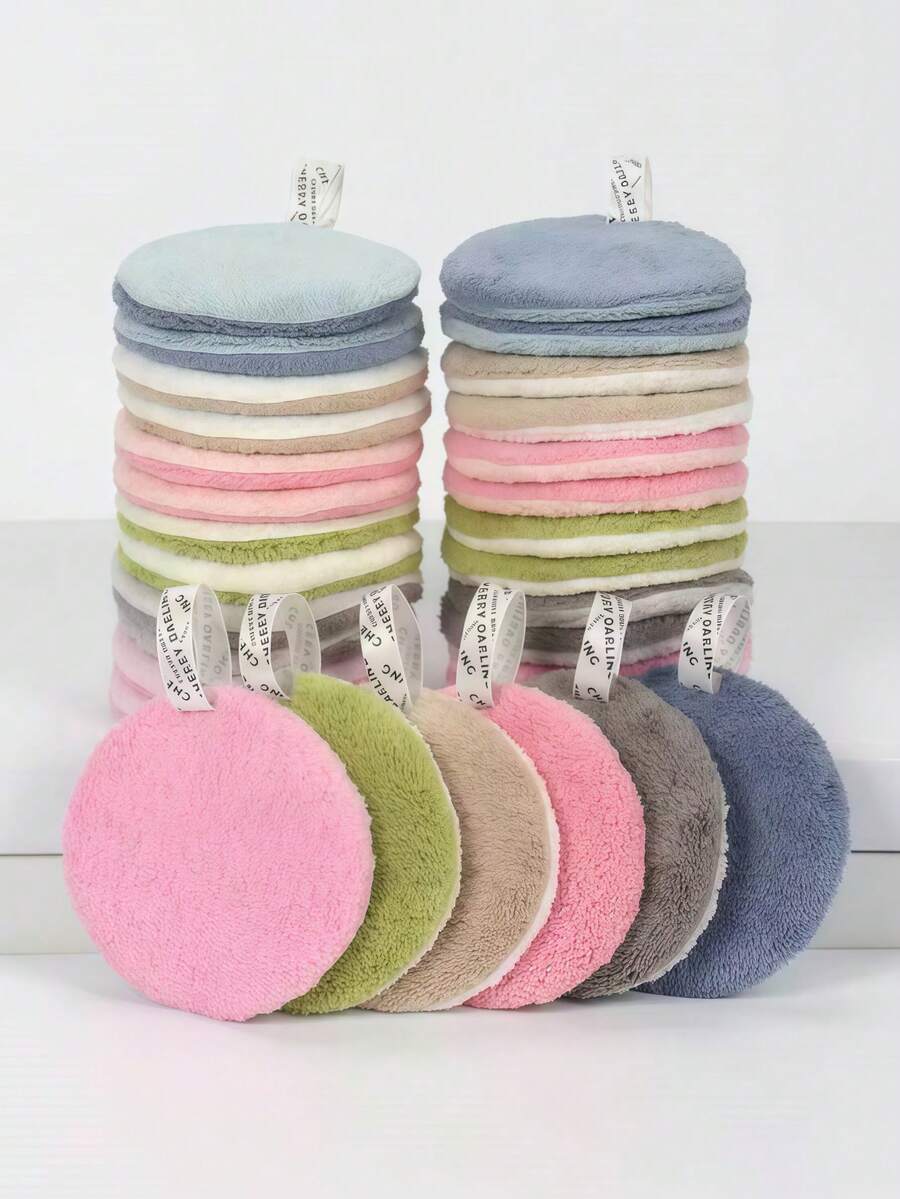 80pcs Reusable Makeup Remover Pads, 6pcs Round Facial Cleansing Sponges, Double-Sided Washable Makeup Remover Cloths, Soft & Fluffy Round Design, Suitable For Face & Skin Care, Easy To Clean Heavy Makeup & Facial Cleansing Cloth - Multicolor - View 1