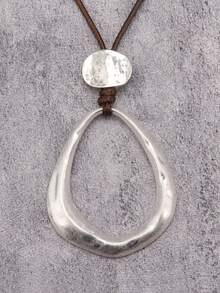 1pc Minimalist Gold & Silver Tone Alloy Bohemian Water Drop Pendant Necklace, Vintage Artistic Beach Style Necklace For Women, Couples, Daily Wear - Wax Rope - View 19