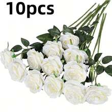 10 Stücke realistische künstliche Seidenrosen Blumenstrauß mit langen Stielen, lebensechte & langanhaltend weiße Rosenstrauß für Hochzeit, Zuhause, Party & elegante Tischdekoration Rosen-Arrangements Hochzeitsdekoration - Verschiedenfarbig - Übersicht 14