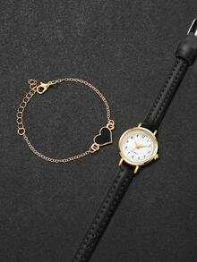 Bộ 2 chiếc đồng hồ quà tặng cho nữ, mặt số tối giản cổ điển, đồng hồ đeo tay thạch anh thanh lịch + vòng tay hình trái tim (Không bao gồm hộp đồng hồ) - màu đen - Xem 4