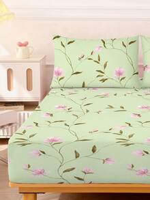 2/3pcs Soft Fitted Bedding Set - Floral Bedsheet 1/2pcs Pillowcase And 1pc 12-Inch Dust Ruffle, Suitable For All Bed Sizes, Twin/Full/Queen/King/Small - Pastel Green - View 6