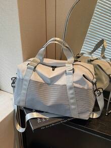 New Fashionable Travel Bag With Jacquard Pattern, Minimalist Niche Design, Stylish And Popular, Suitable For Short Trips, Fitness, With Spliced Color Blocks, Large Capacity, Versatile - Beige - View 6