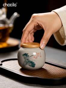 choxila 1pc Ceramic Tea Canister, Tea Storage Jar, Airtight Container, Traditional Chinese Home Decor Storage Vessel, Porcelain Tea Caddy - Tea Canister - View 9