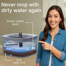 TRUE & TIDY Square Spin Mop & Bucket System – Dual Chamber For Clean & Dirty Water, 360 °   Rotating Self-Wringing Mop With Built-In Scrub Brush, Stainless Steel Handle & 2 Reusable Microfiber Mop Pads - Mop Bucket with 2 Mop Pads - 查看 2