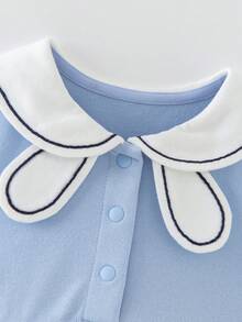 mini bala Bộ áo liền quần cho bé gái, chất liệu mềm mại, thoáng khí, kiểu váy màu xanh navy, thích hợp cho mùa hè năm 2026. - hồng xanh - Xem 6