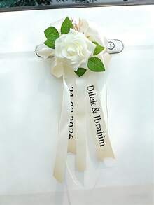 Custom European Style Wedding Car Flower Bow, Rearview Mirror Flower Decoration, Wedding Decor, Car Door Handle Ribbon, Artificial Flowers, Car Convoy Towing Flowers - Multicolor - View 3