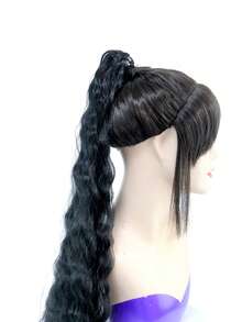 Natural Black High Ponytail Wig, Lazy Wool Curly Wavy Texture, Towel Ring Design, Fluffy Hair Extension Suitable For Daily Commute, Date Outfits And Atmosphere Matching - Multicolor - View 9