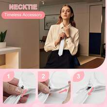 Women's Black Tie, Pre-Tied Women's Tie, Adjustable Women's Zipper Tie, Suitable For Office, School, And Parties. - 白色 - 查看 4