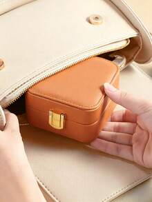 Portable Travel Jewelry Box, PU Leather Mini Jewelry Box With Mirror And Lock, Jewelry Storage Organizer For Earrings, Rings, Necklaces, Gift For Women - Multicolor - View 6