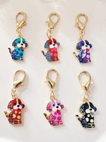 6-Piece Set Of Cartoon Polka Dot Colored Dog Enamel Alloy Keychains, Durable Alloy Cute Animal Pendants - Multicolor - View 6