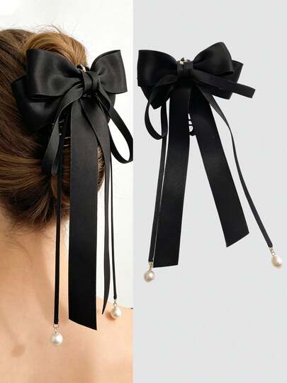 1pc Women's Bow Ribbon Tassel Hair Clip, Elegant Bow Ribbon Tassel Hair Clip Barrette, Princess Style Hair Accessory