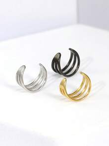 Bộ khuyên tai kẹp 3 lớp tối giản (3 chiếc) - Khuyên tai kẹp không cần xỏ lỗ màu bạc, vàng, đen dành cho nữ | Trang sức nổi bật - 3 chiếc (Đen/Vàng/Bạc) - Xem 2