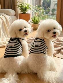 PETSIN Short Sleeveless Striped Pet Vest Shirt For Small Dogs And Cats (Poodle, Teddy, Pomeranian Etc.), Comfortable, Loose-Hair Design, Leash Loop - Multicolor - View 4