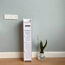 1个窄型塑料卫生纸架，高而纤细的浴室收纳柜，适合小空间，独立式窄角柜带门，浴室置物架，浴室收纳架，节日礼物，圣诞礼物，浴室装饰，秋季装饰 - 白色 - 查看 3