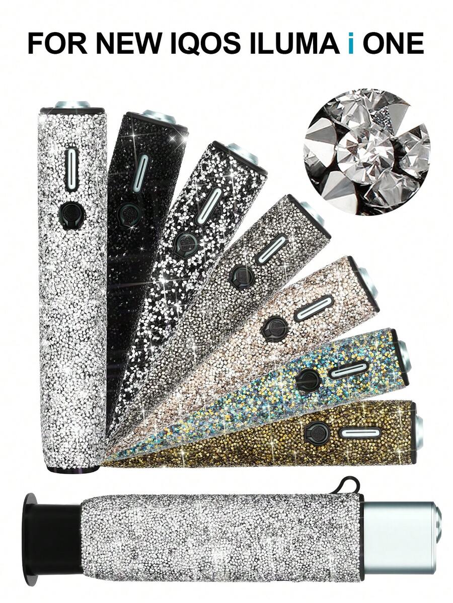 BLBLBL 1SET Multi-Color Hanging Hole Keyring Anti-Drop Shiny Luxury 360° Asymmetrical Arranged A-Grade Rhinestone Electronic Cigarette Protective Case FOR IQOS ILUMA I ONE & ILUMA ONE+ Replacement Shell, Suitable For Daily Use