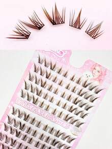 100片/套 棕色9D蓬松仿貂毛假睫毛，自然分层纤长款，适合派对和约会佩戴 - 查看 3
